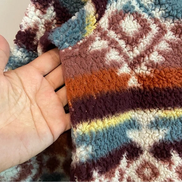 Brown and Blue Cowl Neck Sweater with Geometric Patterns - Picture 6 of 7